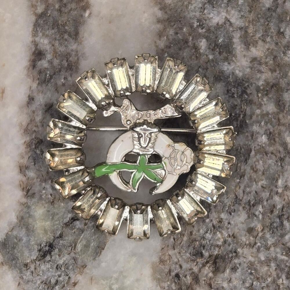 Vintage Shriners Rhinestone Wreath Brooch Pin Clear Baguette Masonic Fraternal